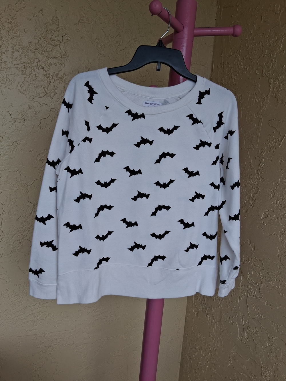 Black Bat Print Sweatshirt Halloween or Casual Wear